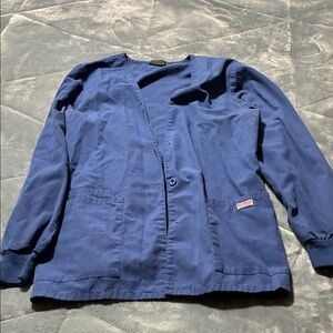 Cherokee Navy Blue Workwear Scrub Top with Red Logo Label